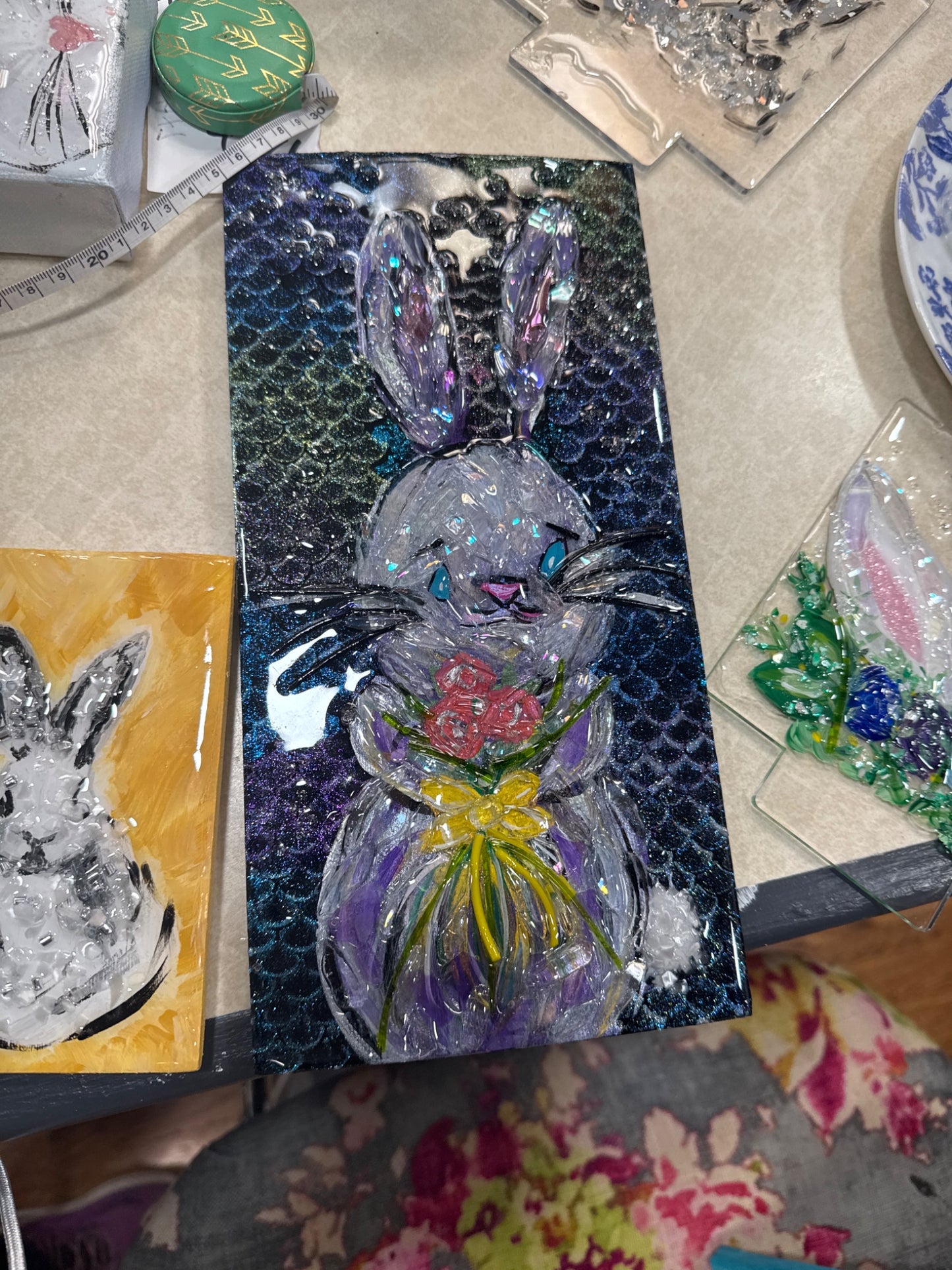Bunny/flowers/ on black
