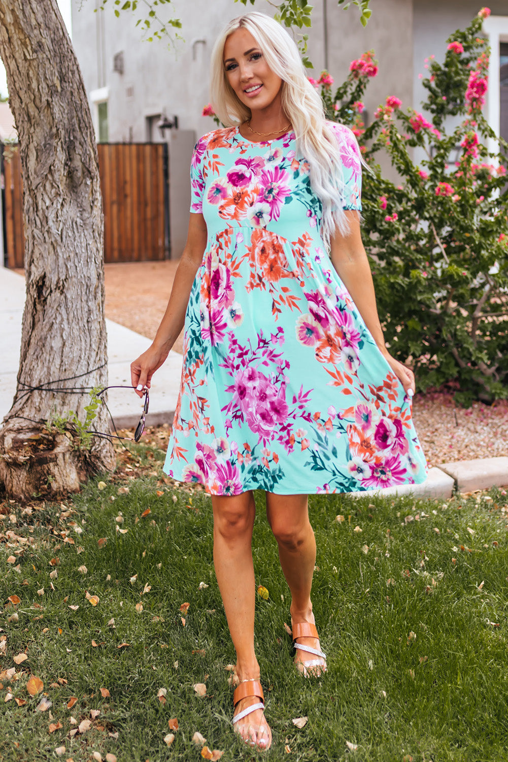 Short Sleeve High Waist Floral T-shirt Dress