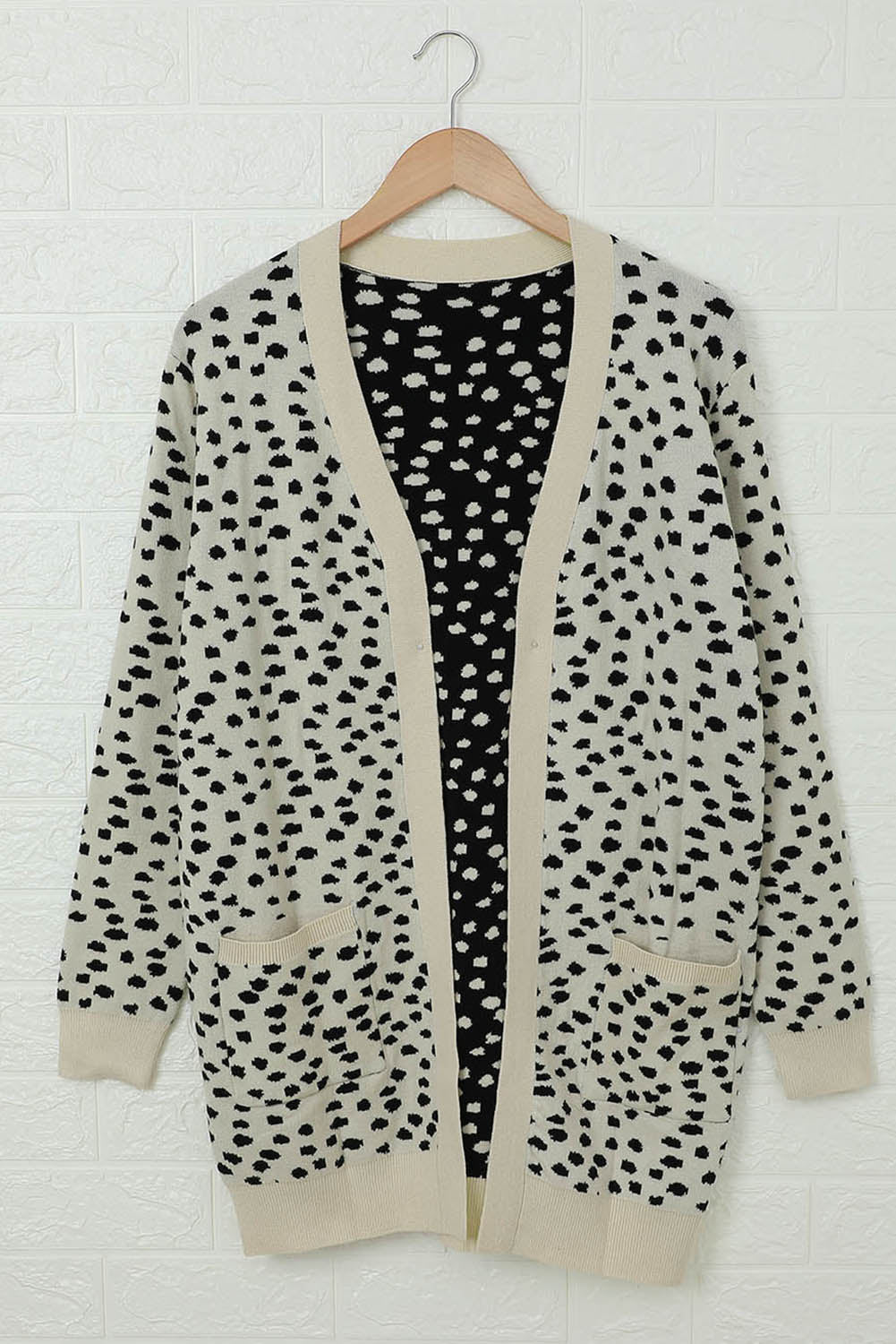Open Front Dotted Print Knit Cardigan