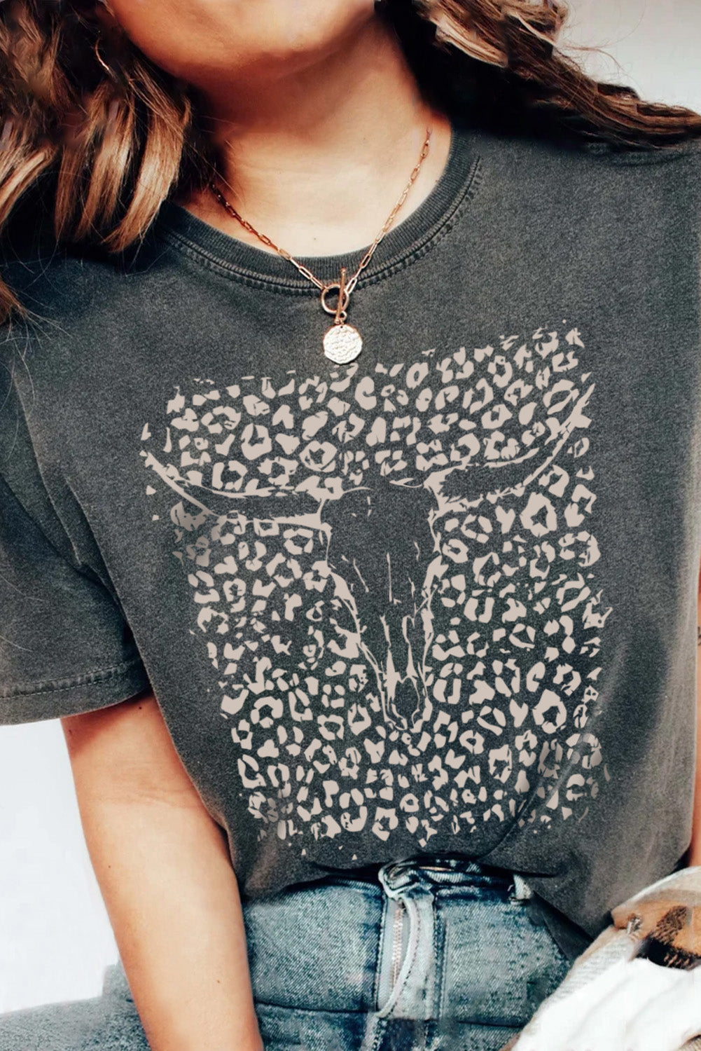 Leopard Skull Graphic Print Short Sleeve T Shirt