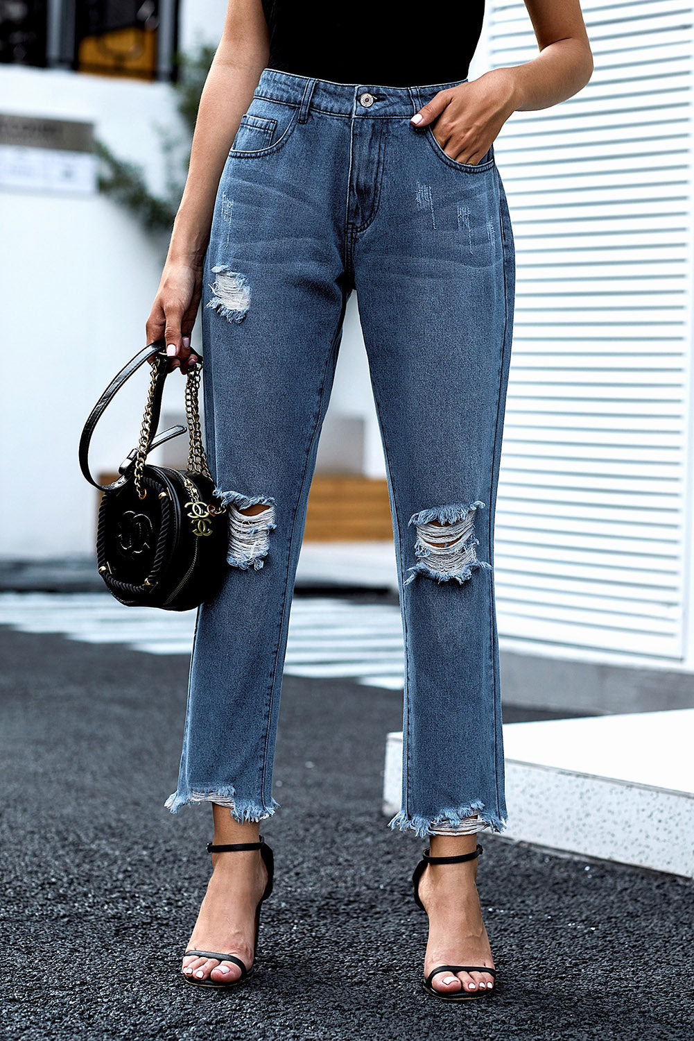 Ripped Slim Fit Washed Jeans