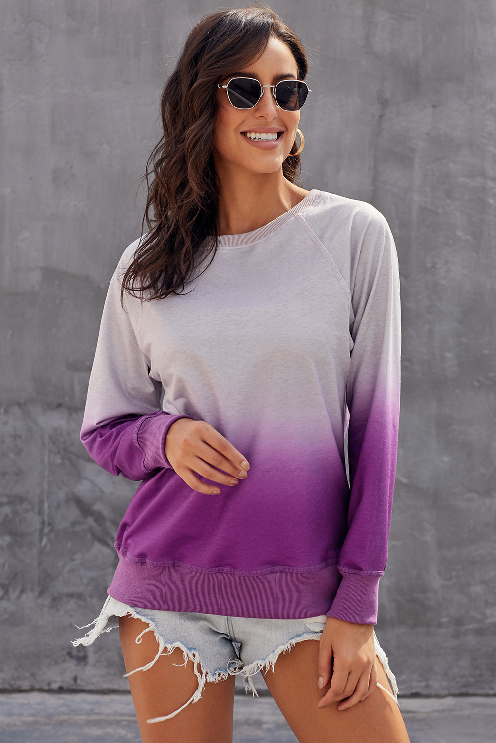 Ombre Crewneck Long Sleeve Sweatshirt