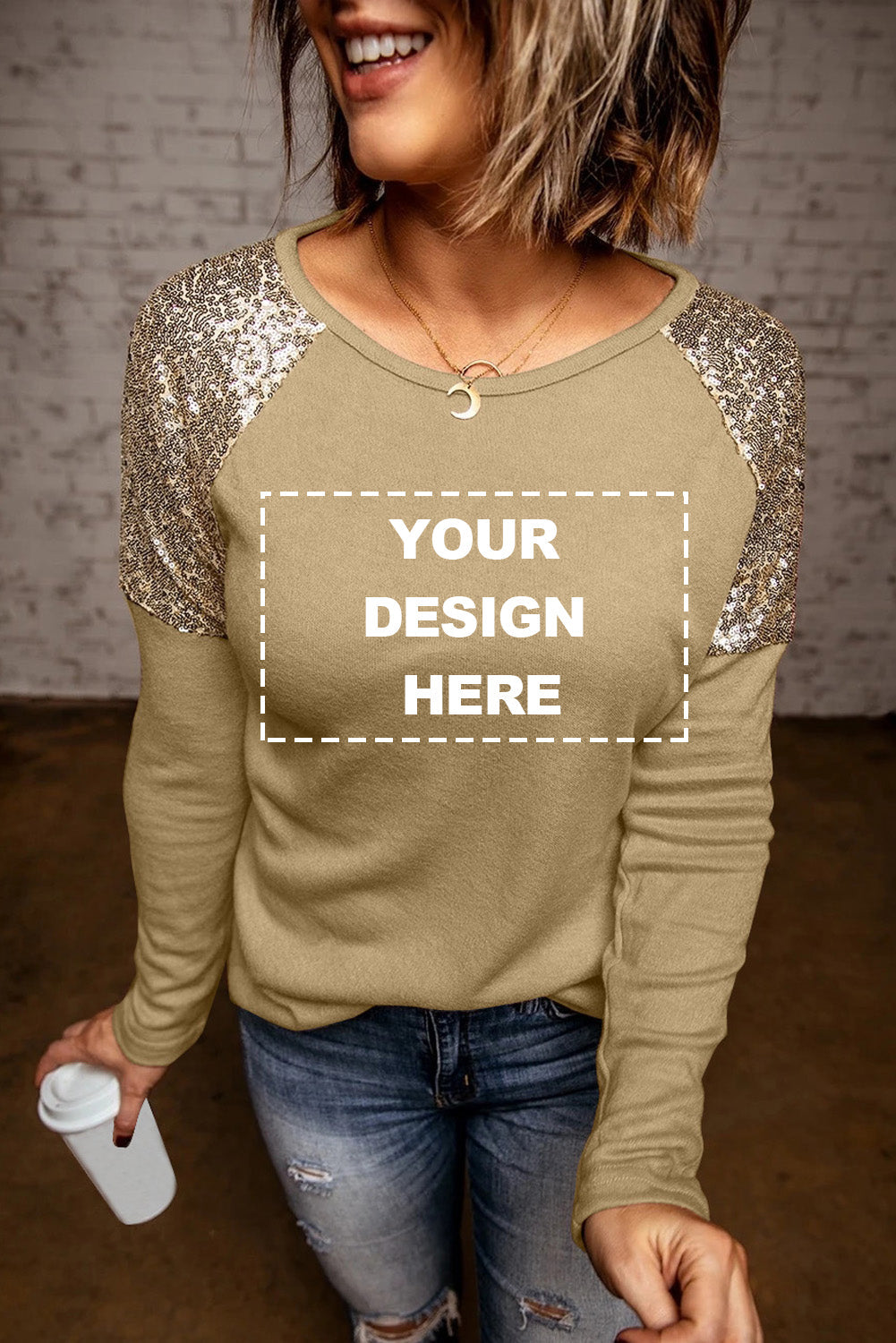 Sequin Shoulder Long Sleeve Top