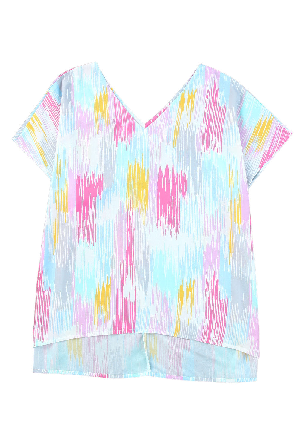 Multicolor Abstract Print V Neck Dolman Blouse