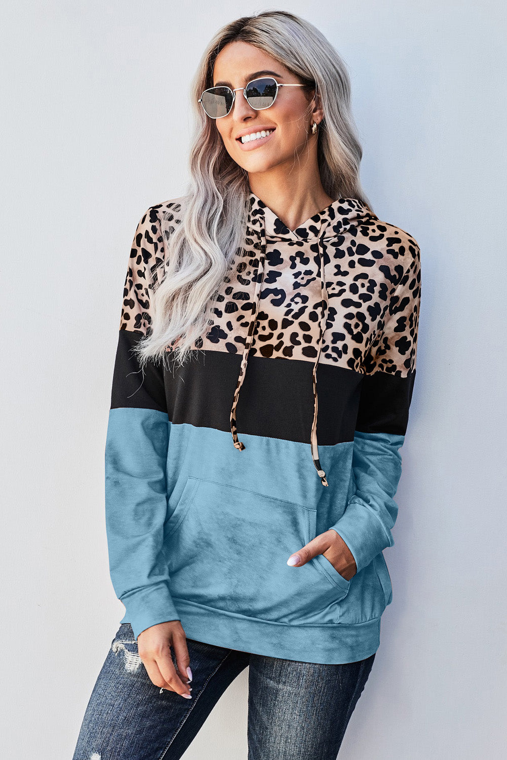 Leopard Tie Dye Colorblock Hoodie