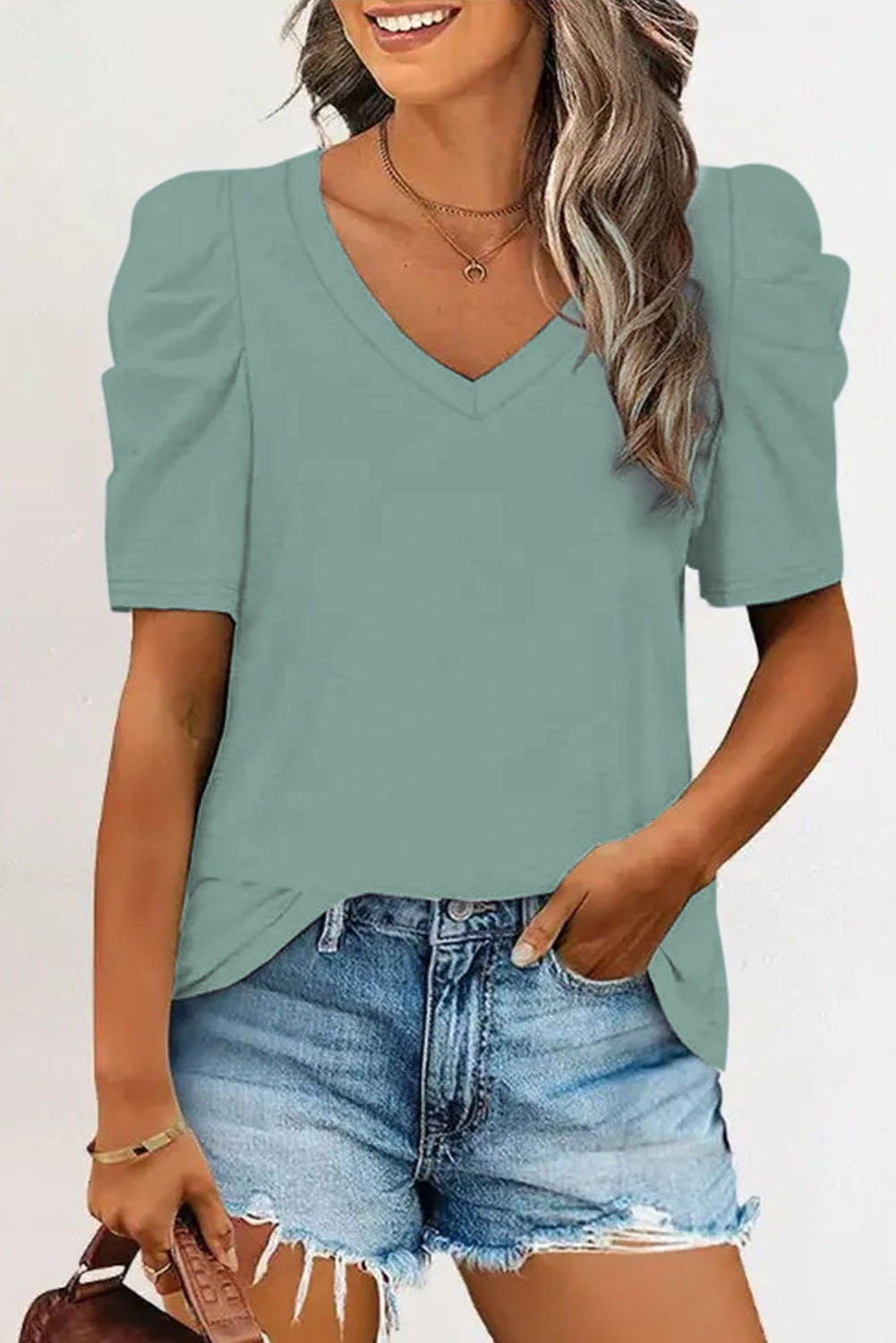 Puff Sleeve V-Neck T-Shirt