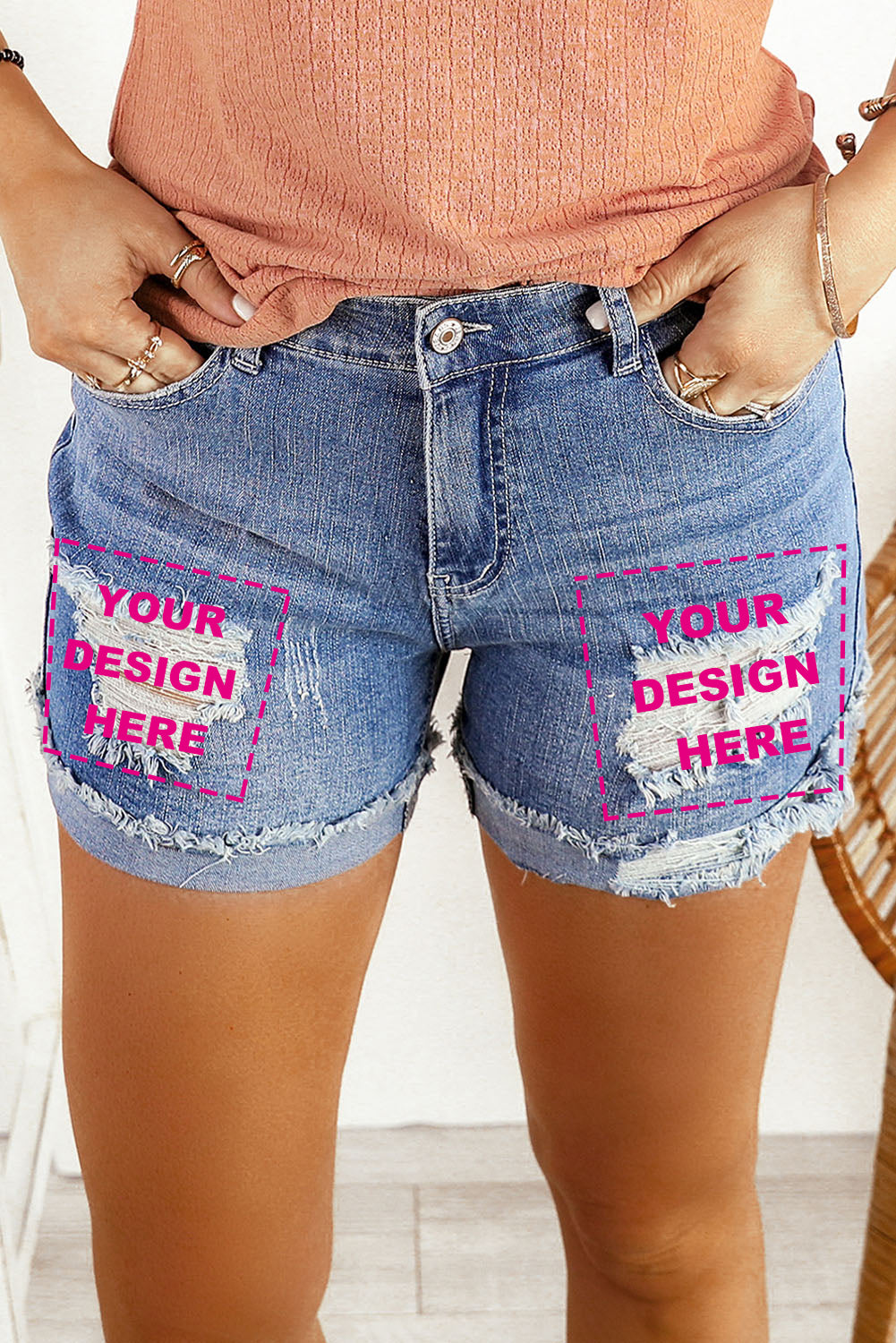 Distressed Ripped Rolled Hem Sky Blue Denim Shorts