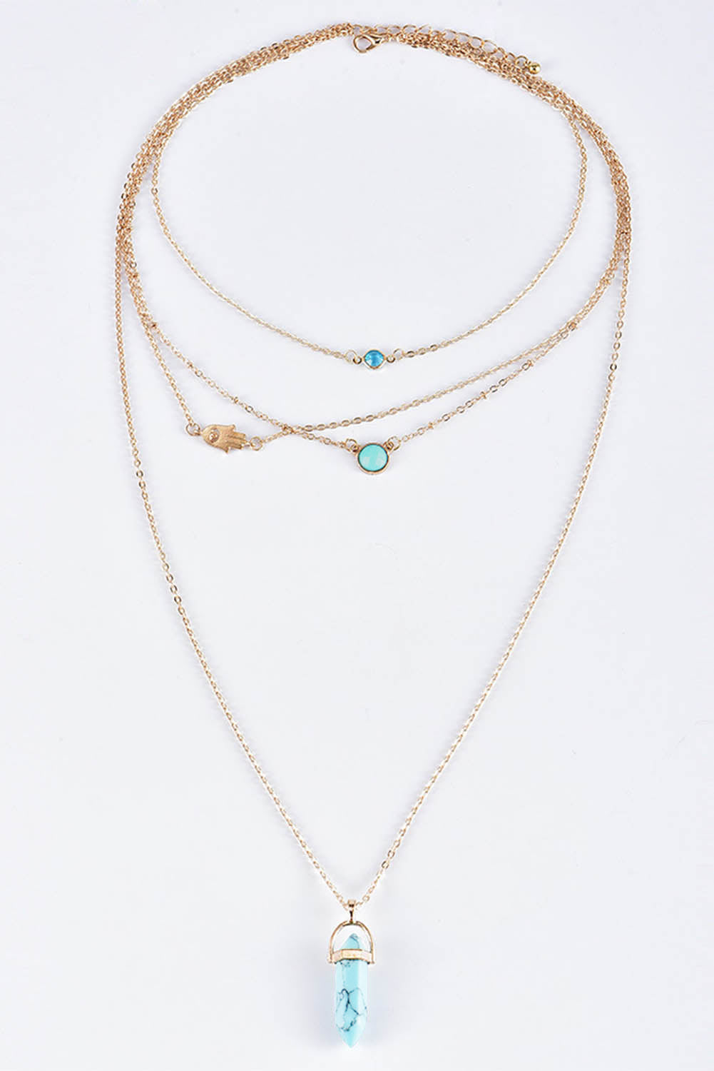 Fashion Gemstone Pendant Multi-Layered Necklace