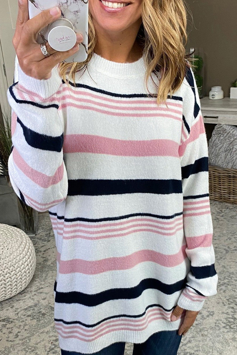 Striped Crewneck Long Sleeve Sweater