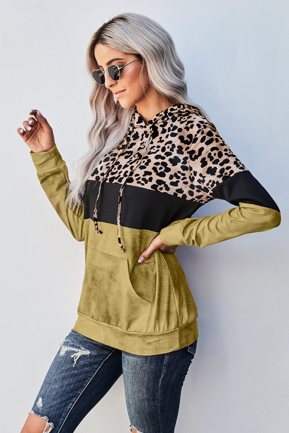 Leopard Tie Dye Colorblock Hoodie