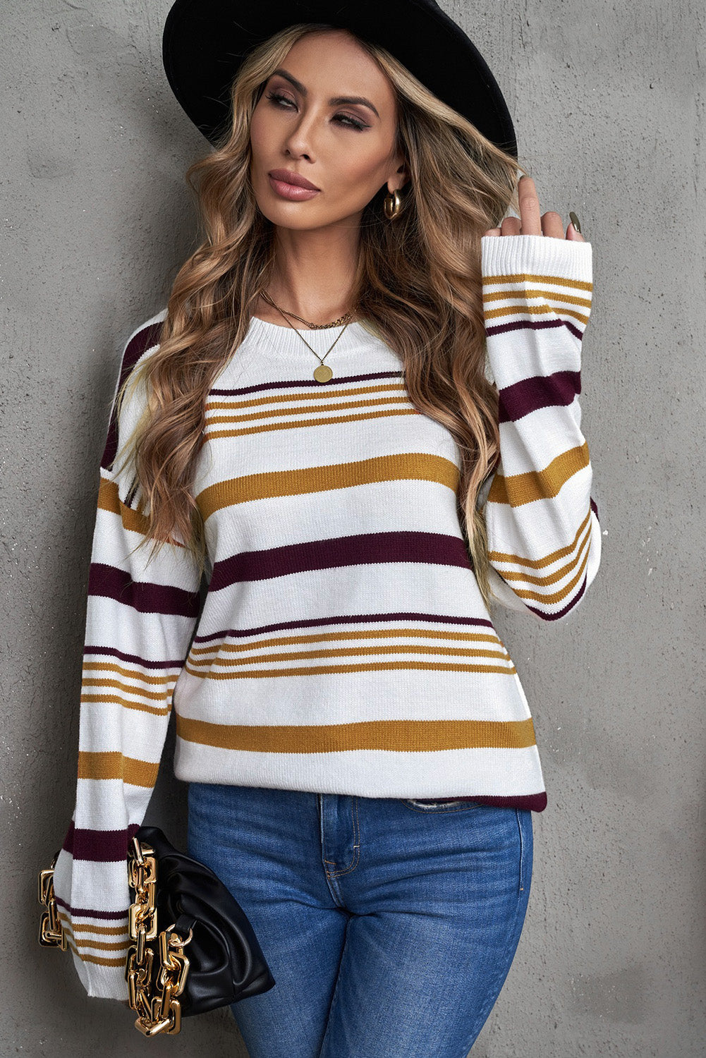 Striped Crewneck Long Sleeve Sweater