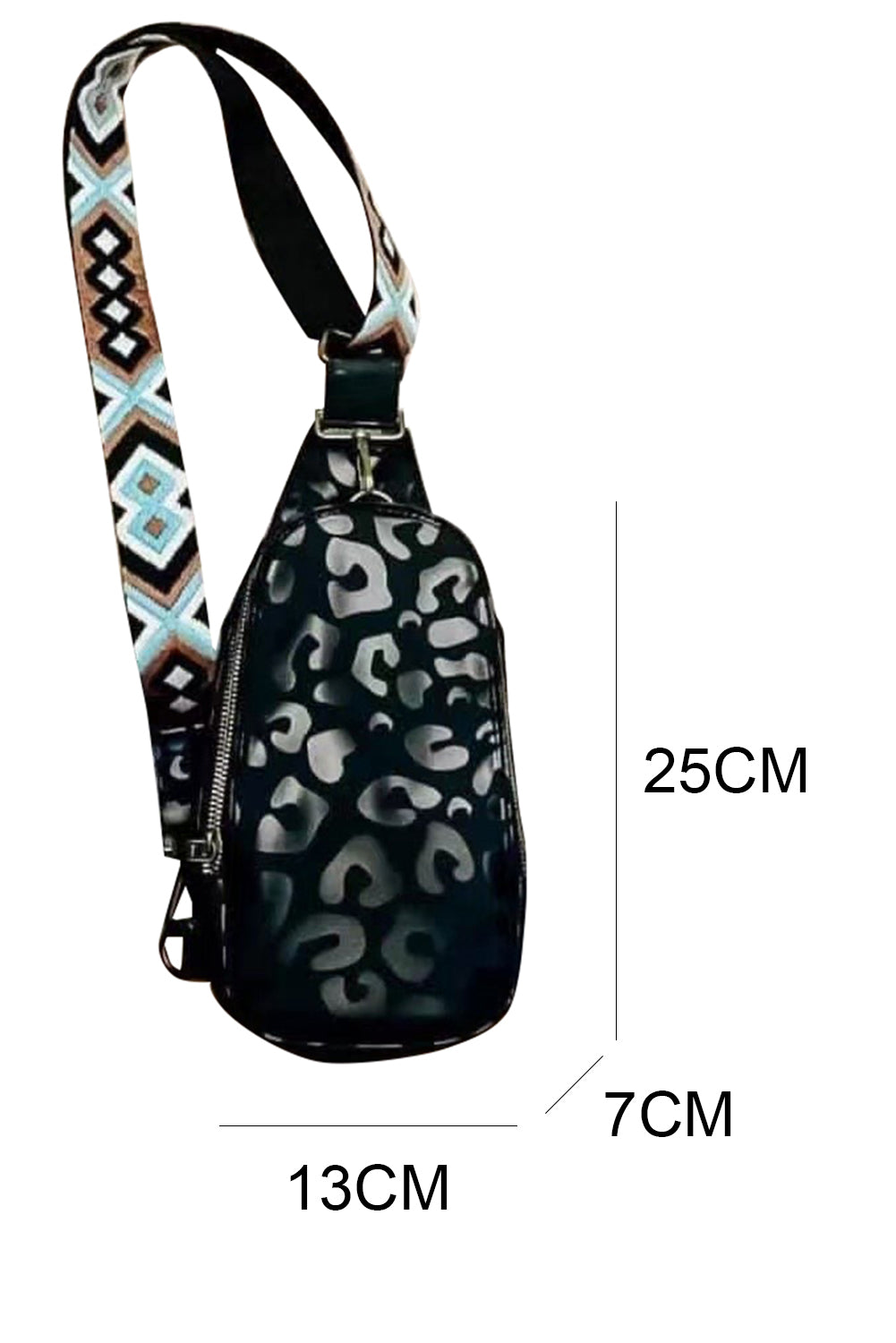 Printed Aztec Embroidered Straps Zip Crossbody Bag