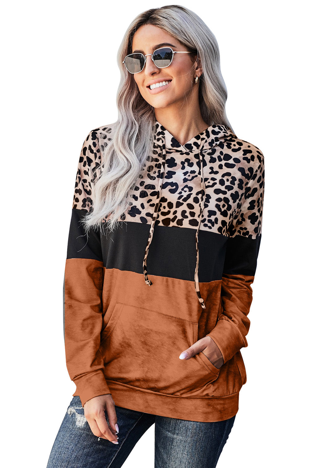 Leopard Tie Dye Colorblock Hoodie