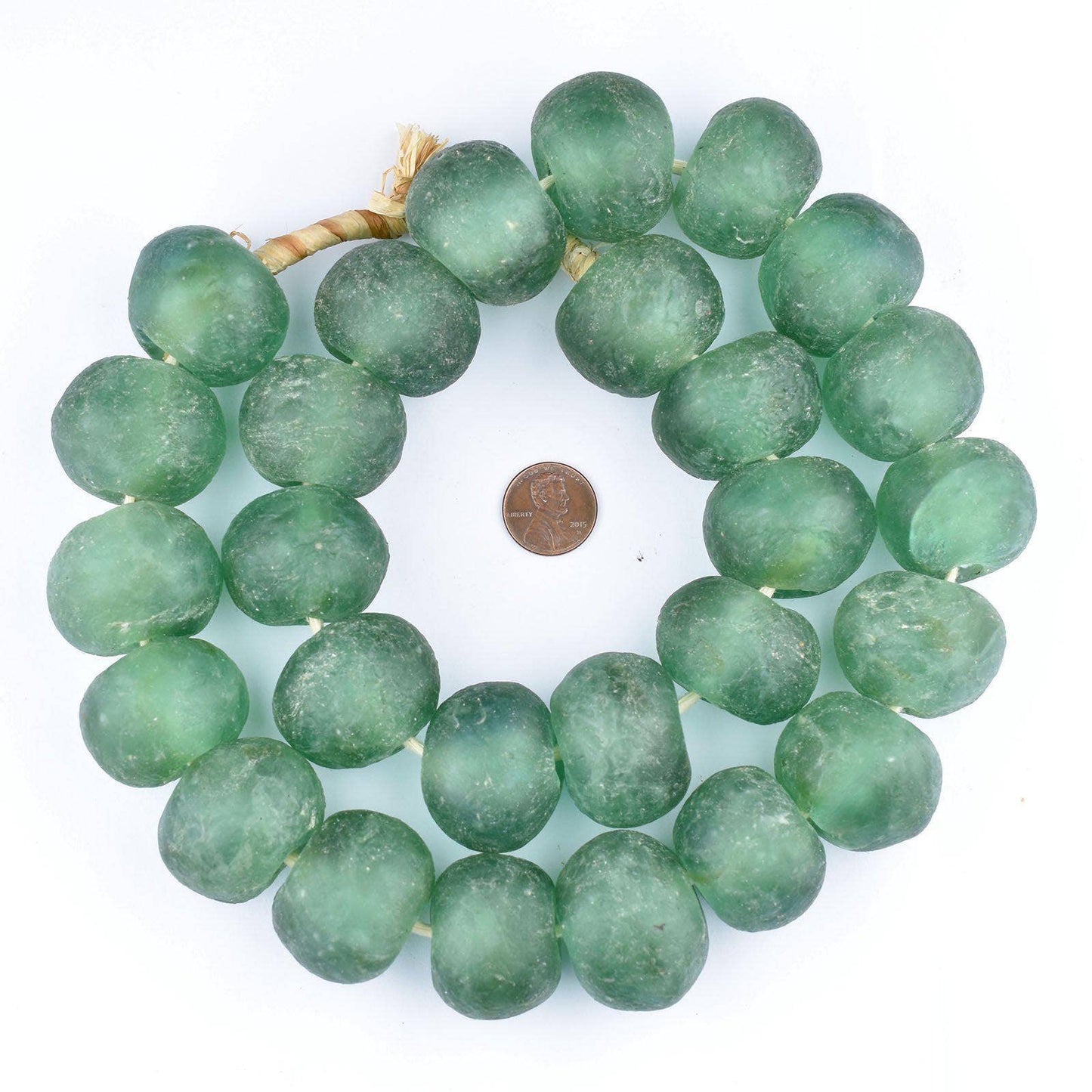 34mm Super Jumbo Green Aqua Recycled Glass Beads