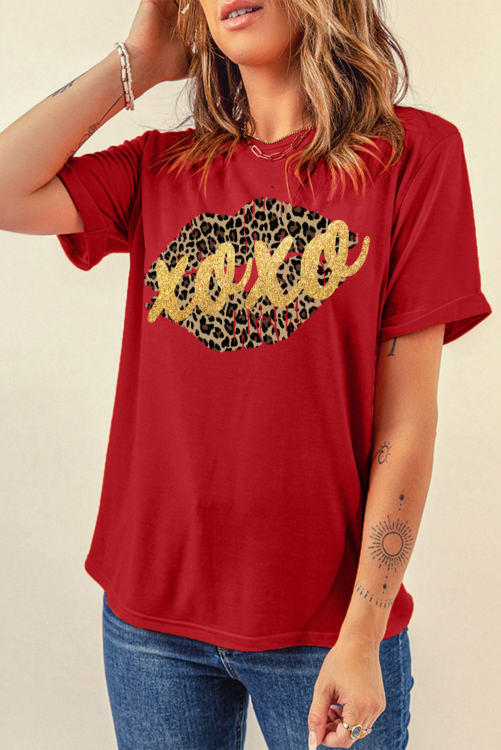 Khaki AMEN Leopard Print Short Sleeve Graphic T Shirt