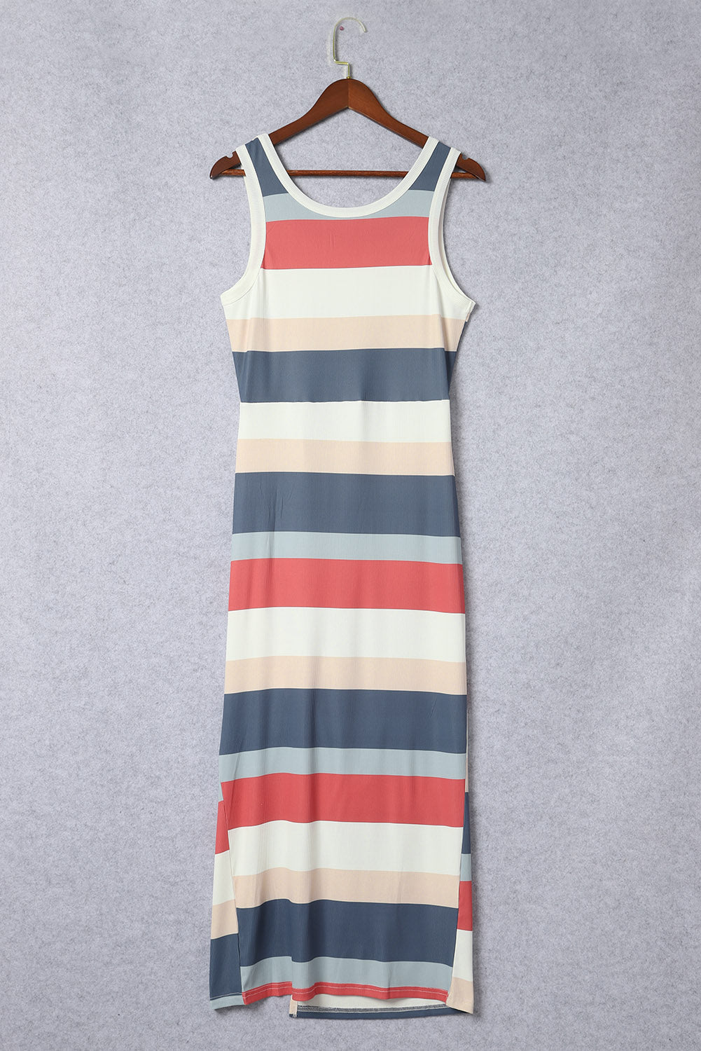 Multicolor Striped Color Block Notched Neck Tank Top