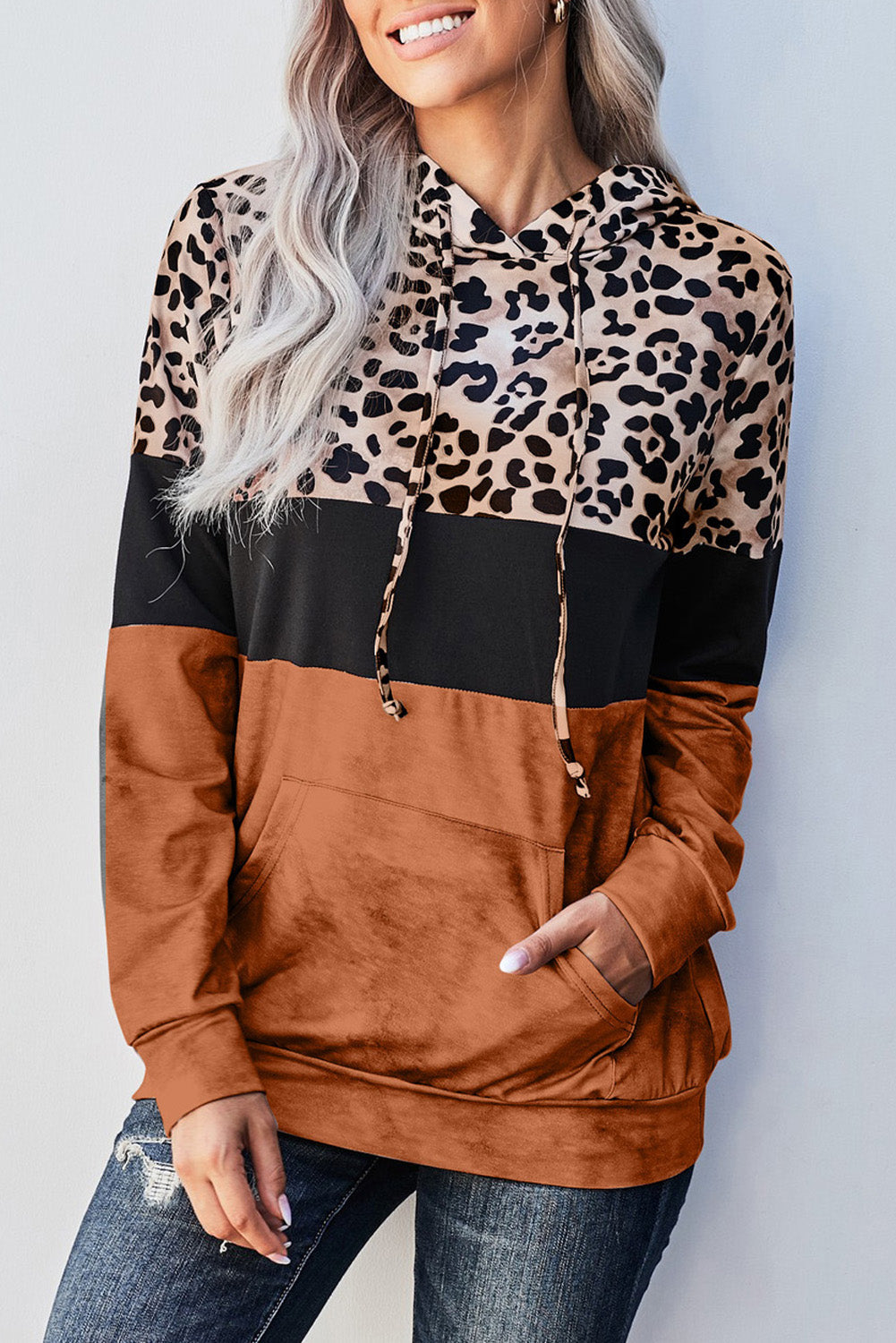 Leopard Tie Dye Colorblock Hoodie