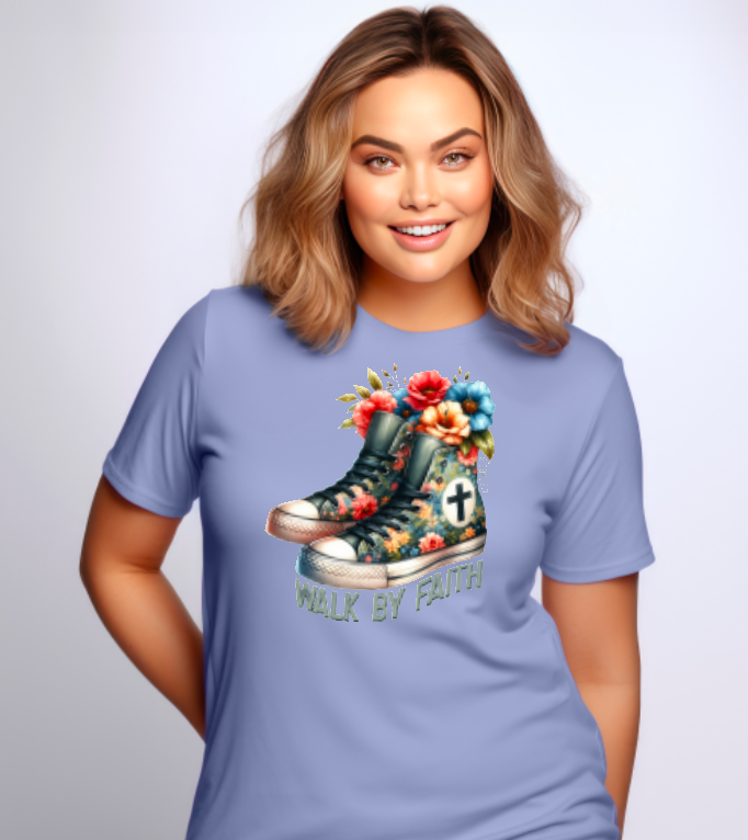 Walk by Faith Sneakers Graphic Tee - 1