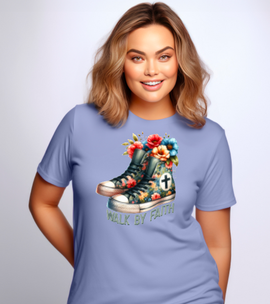 Walk by Faith Sneakers Graphic Tee - 1