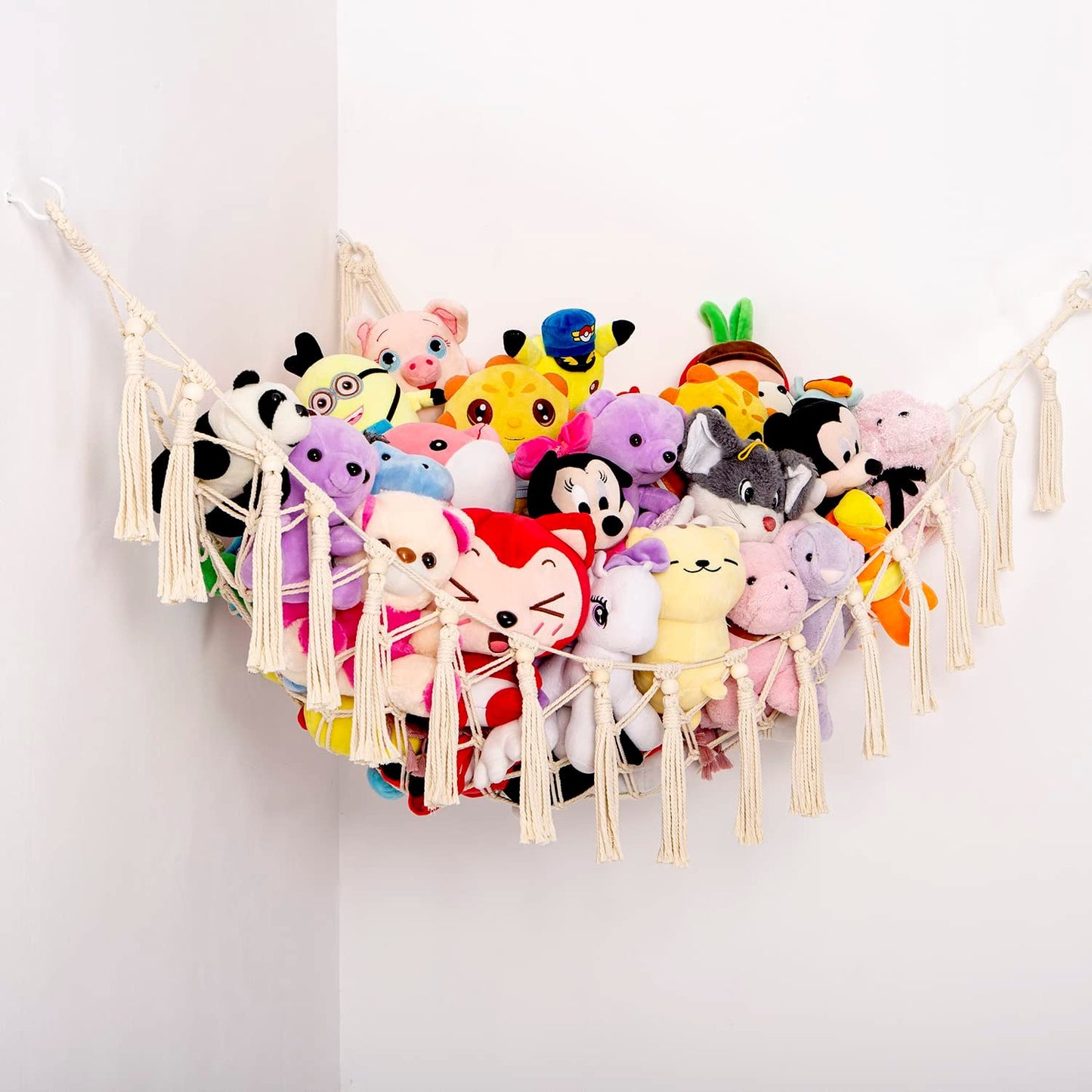 New Toy Hammock for Stuffed Animals Corner Hanging Net Macrame Organizer Pet for Storage Display Plush Holder Boho Decor for Nursery Playroom Bedroom Kids Room