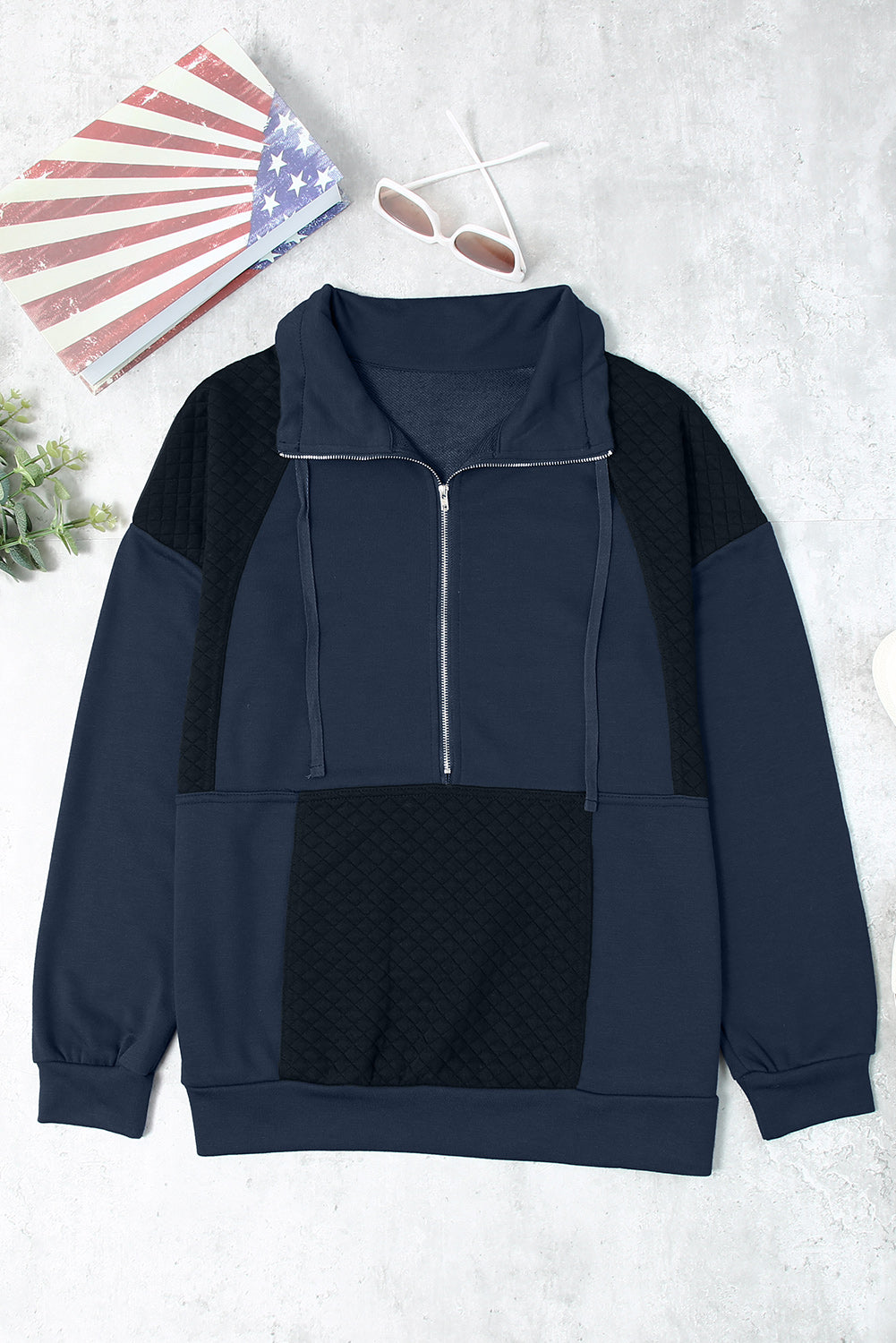 Quilted Patch Half Zipper Sweatshirt