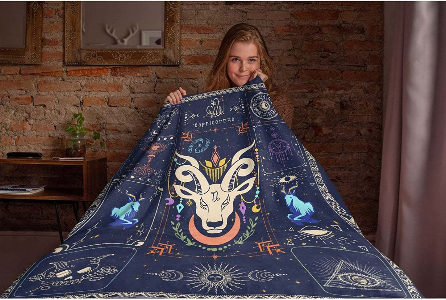 Capricornus Constellation Astrology Blanket Flannel Fleece Throw Soft Cozy Blankets Microfiber Lightweight Warm Cozy Fuzzy Plush for Couch Sofa Bed Office All Season 50"X40" S for Kid