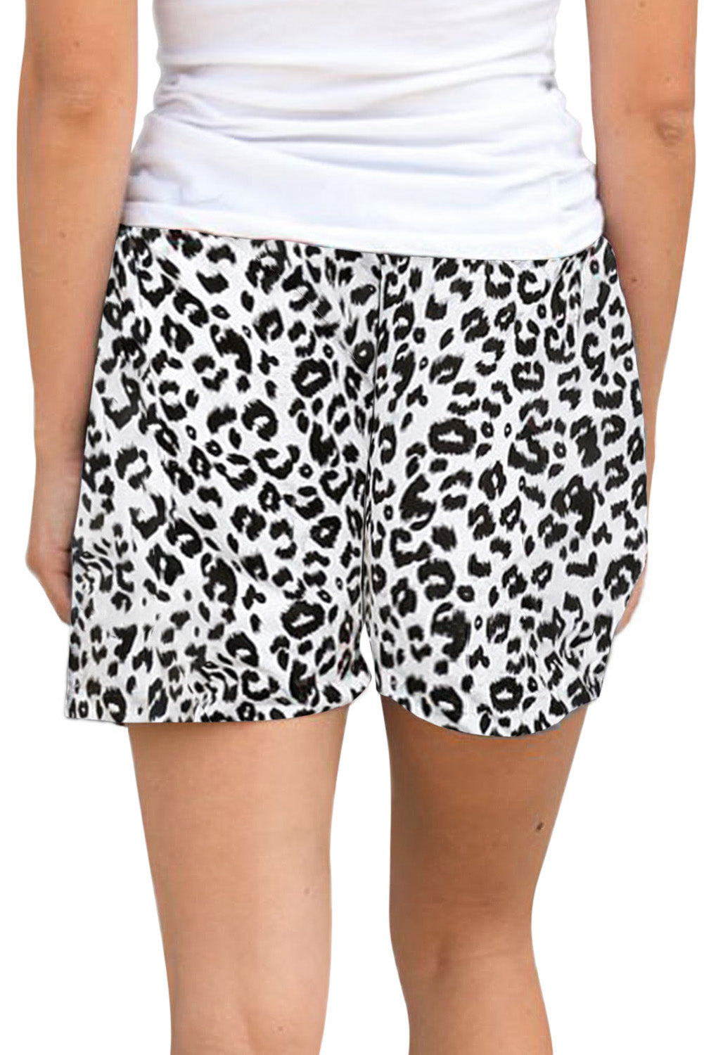 Khaki Leopard Print Drawstring Waist Shorts