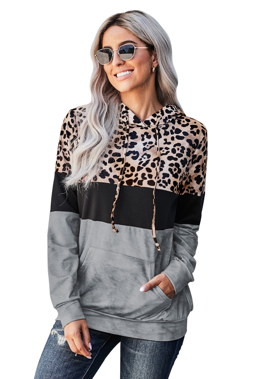 Leopard Tie Dye Colorblock Hoodie