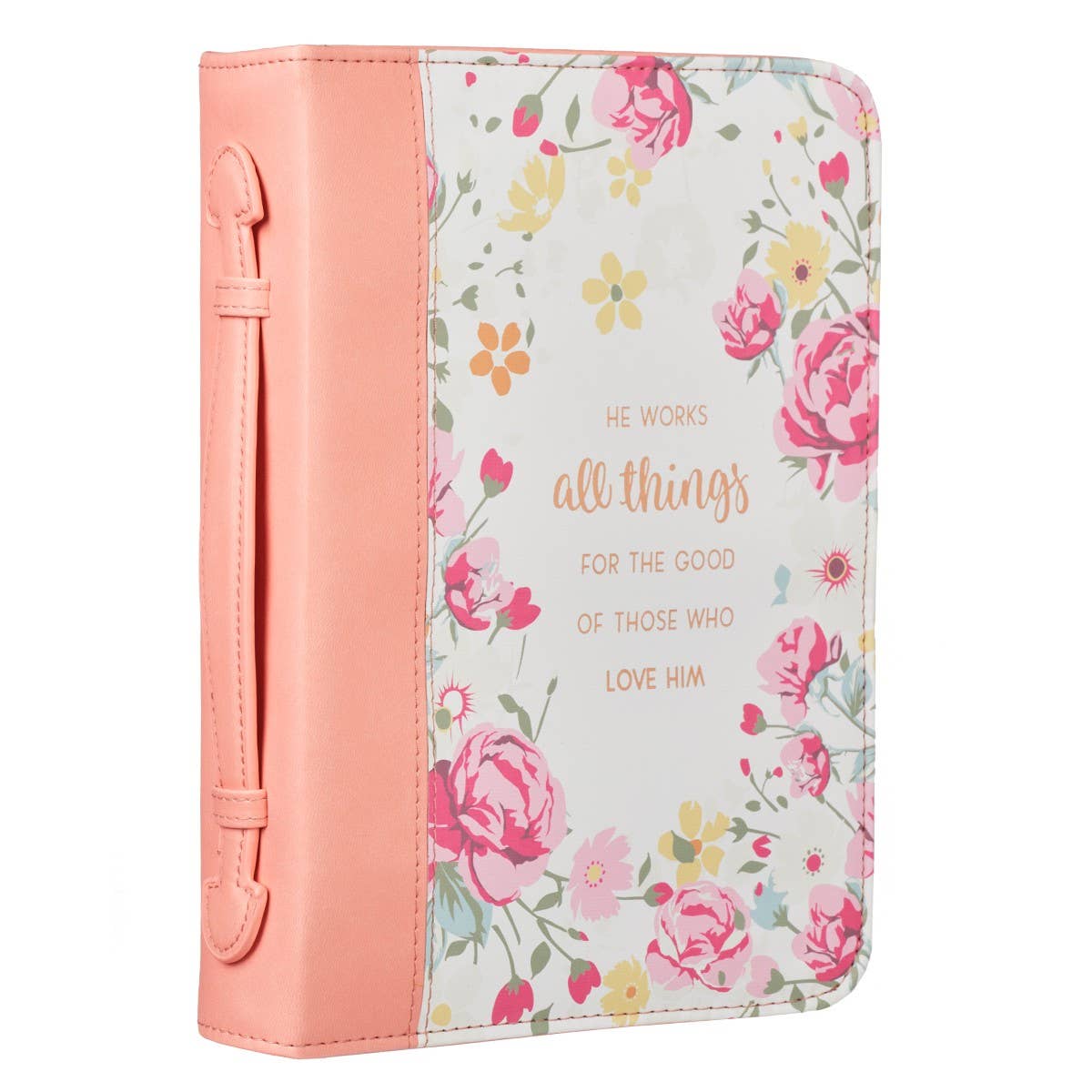 He Works All Things for Good Floral Faux Leather Bible Cover