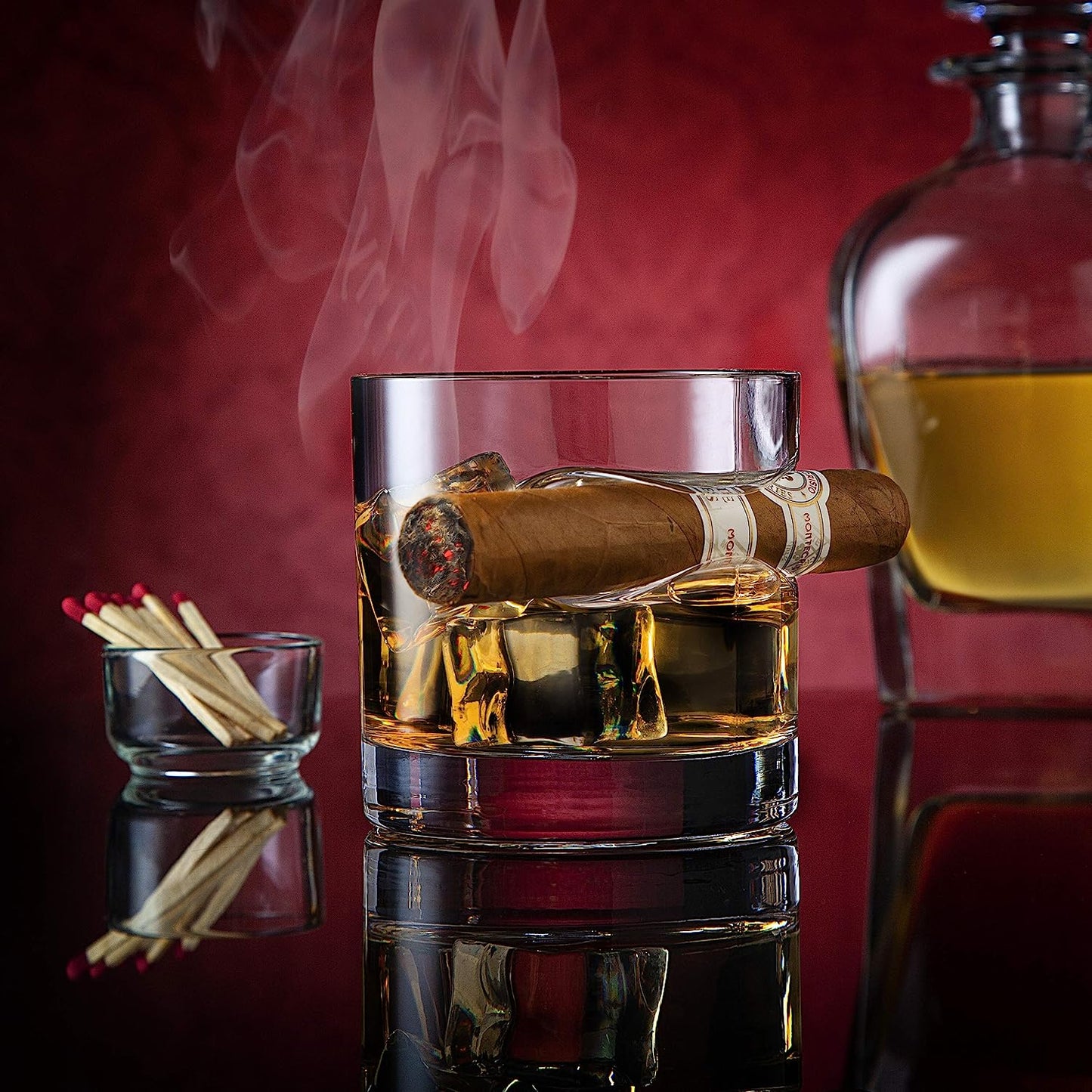 New Gifts for Men, Cigar Whiskey Glass, Old Fashioned Whiskey Glasses With Indented Cigar Rest