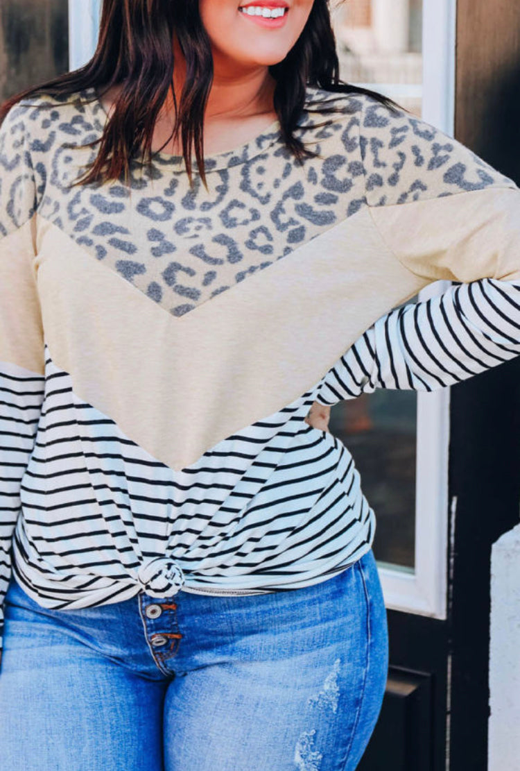 LEOPARD/ STRIPE CURVY TOP