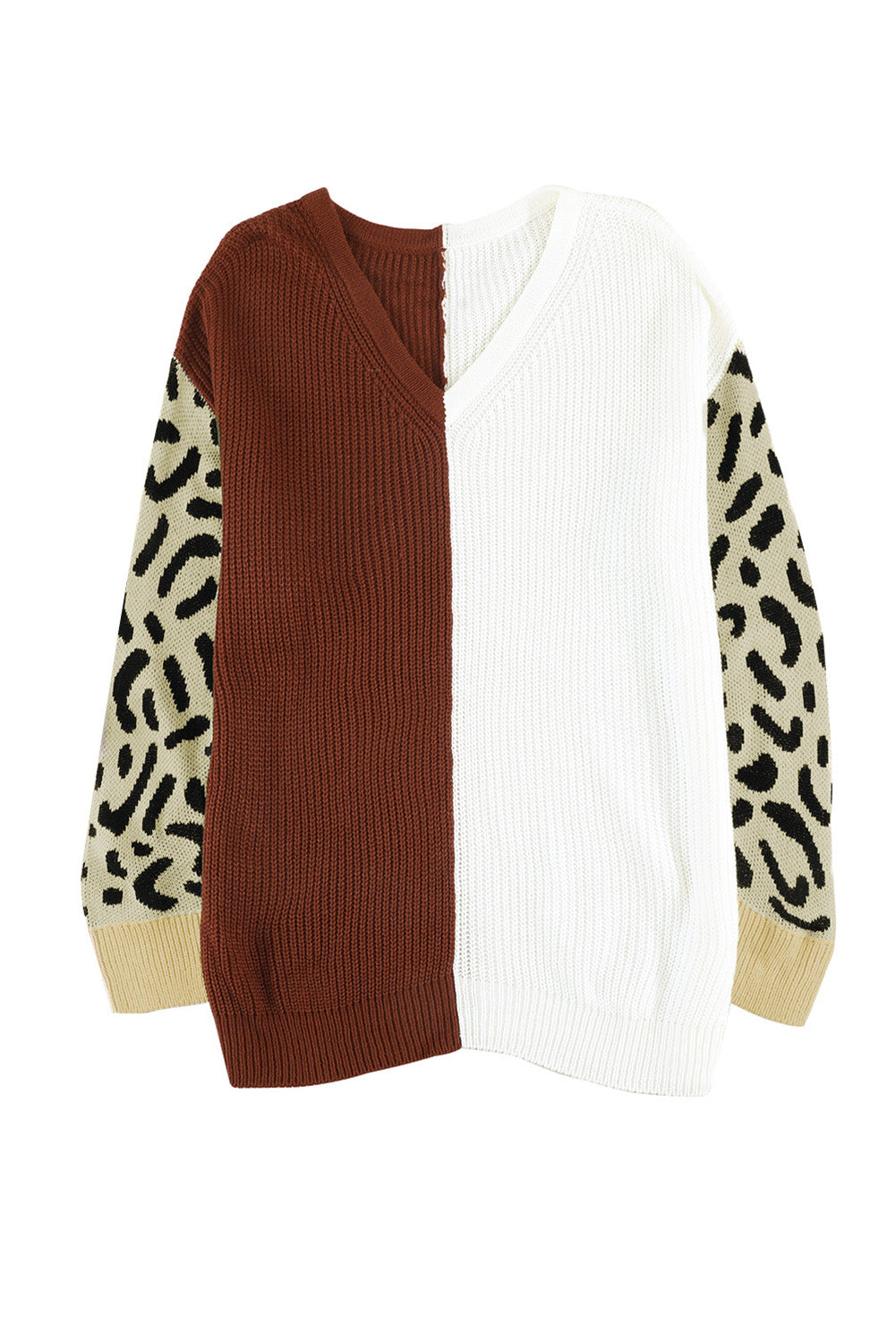 Print Contrast Color V Neck Sweater