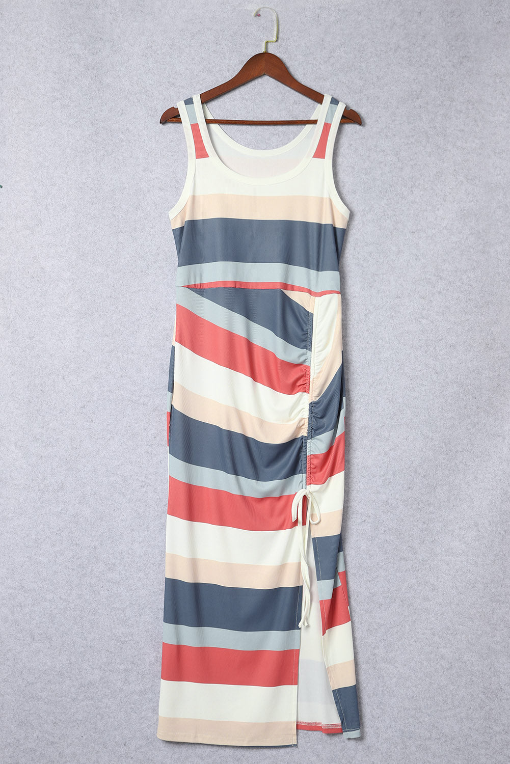 Multicolor Striped Color Block Notched Neck Tank Top