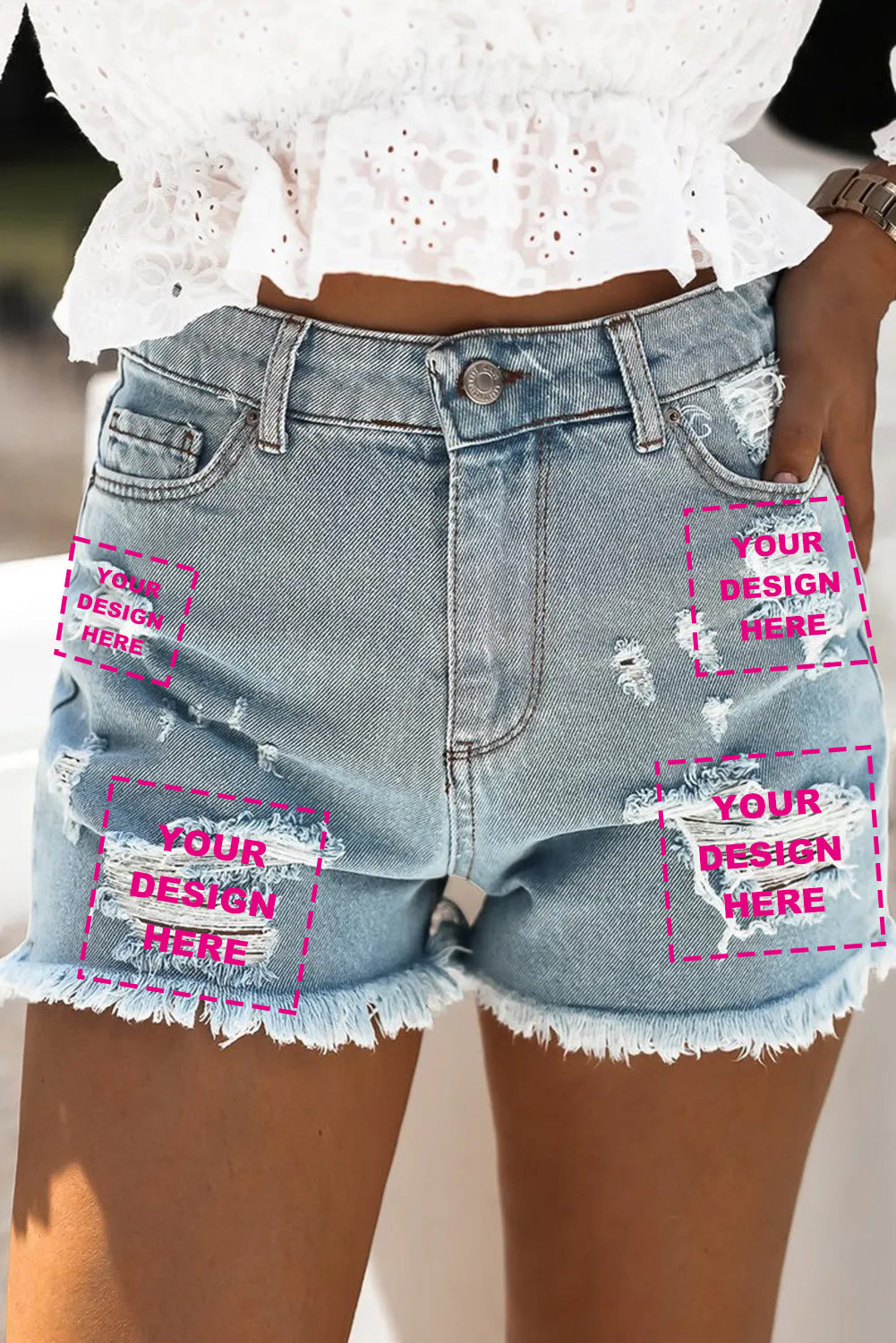 Casual Ripped Raw Hem Denim Shorts