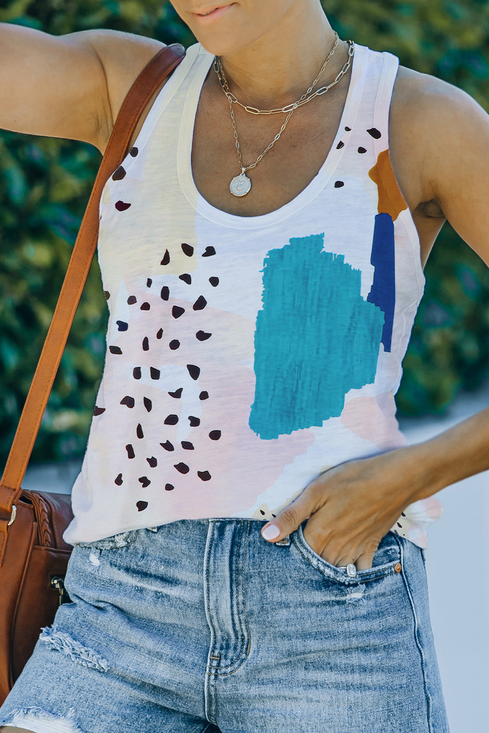 Multicolor Mixed Abstract Print Racerback Tank Top