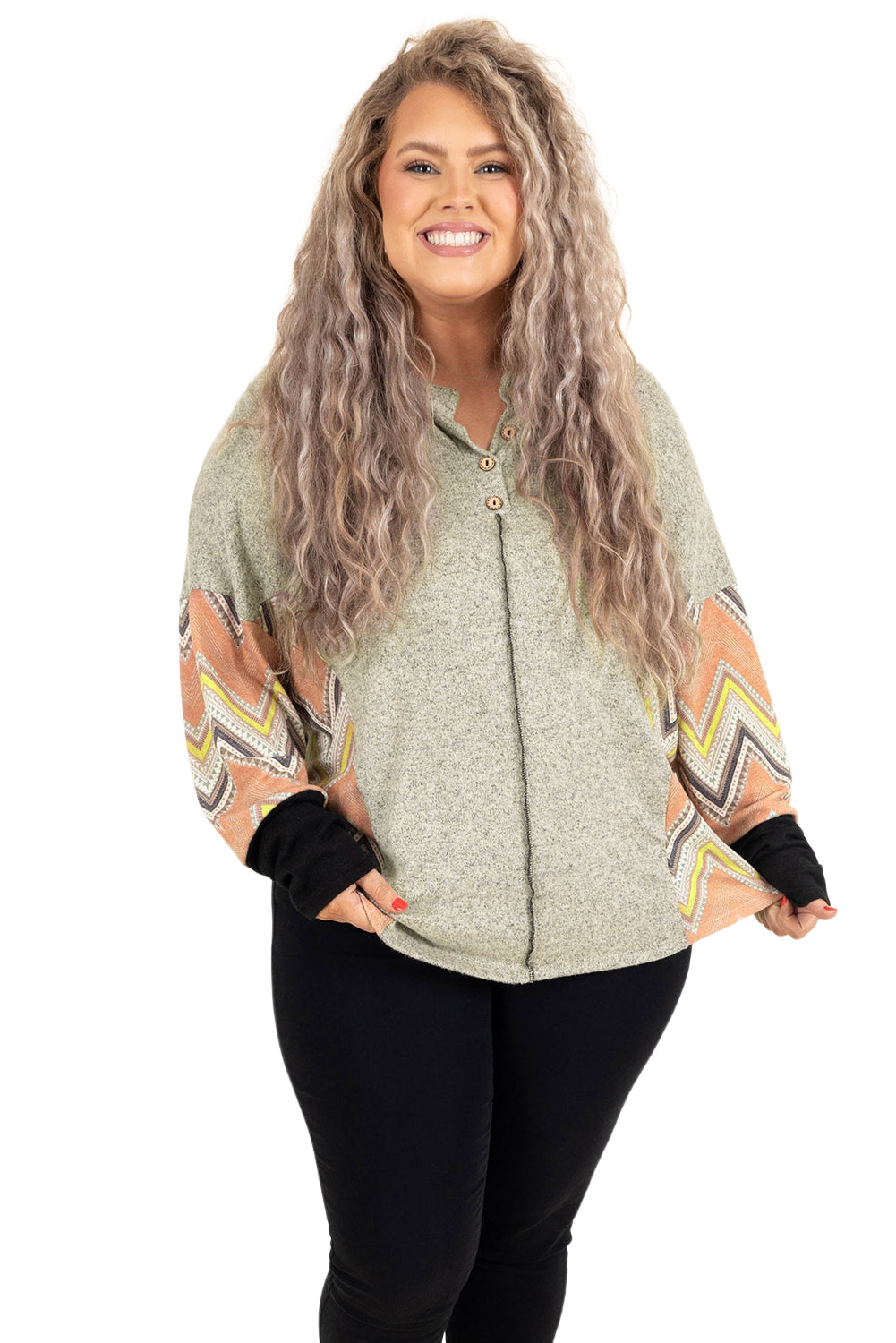 Plus Size Chevron Sleeves Top