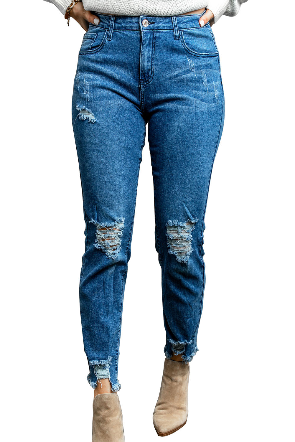 Ripped Slim Fit Washed Jeans