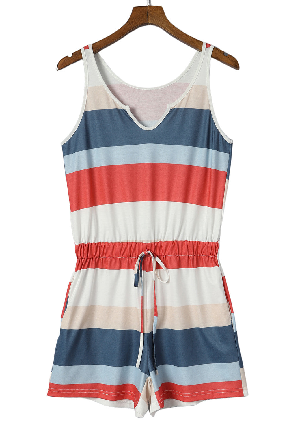 Multicolor Striped Color Block Notched Neck Tank Top