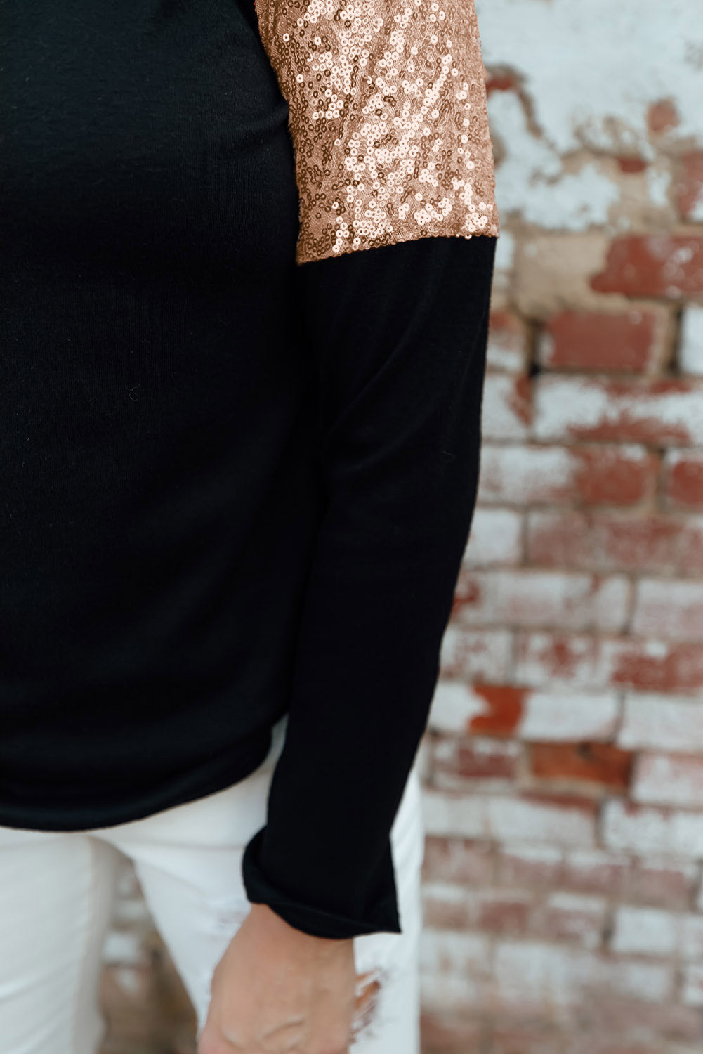 Sequin Shoulder Long Sleeve Top