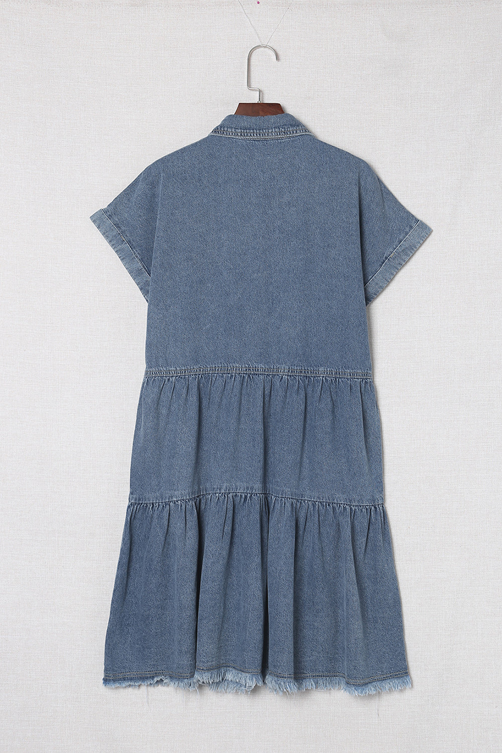 Buttoned Frayed Pocket Short Sleeve Denim Dress