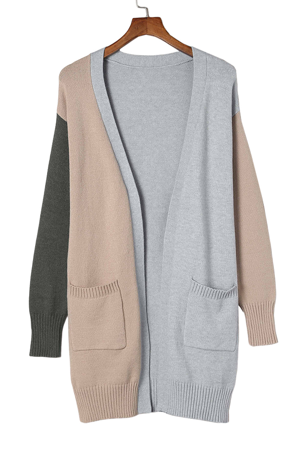 Colorblock Pocketed Cardigan with Ribbed Trim