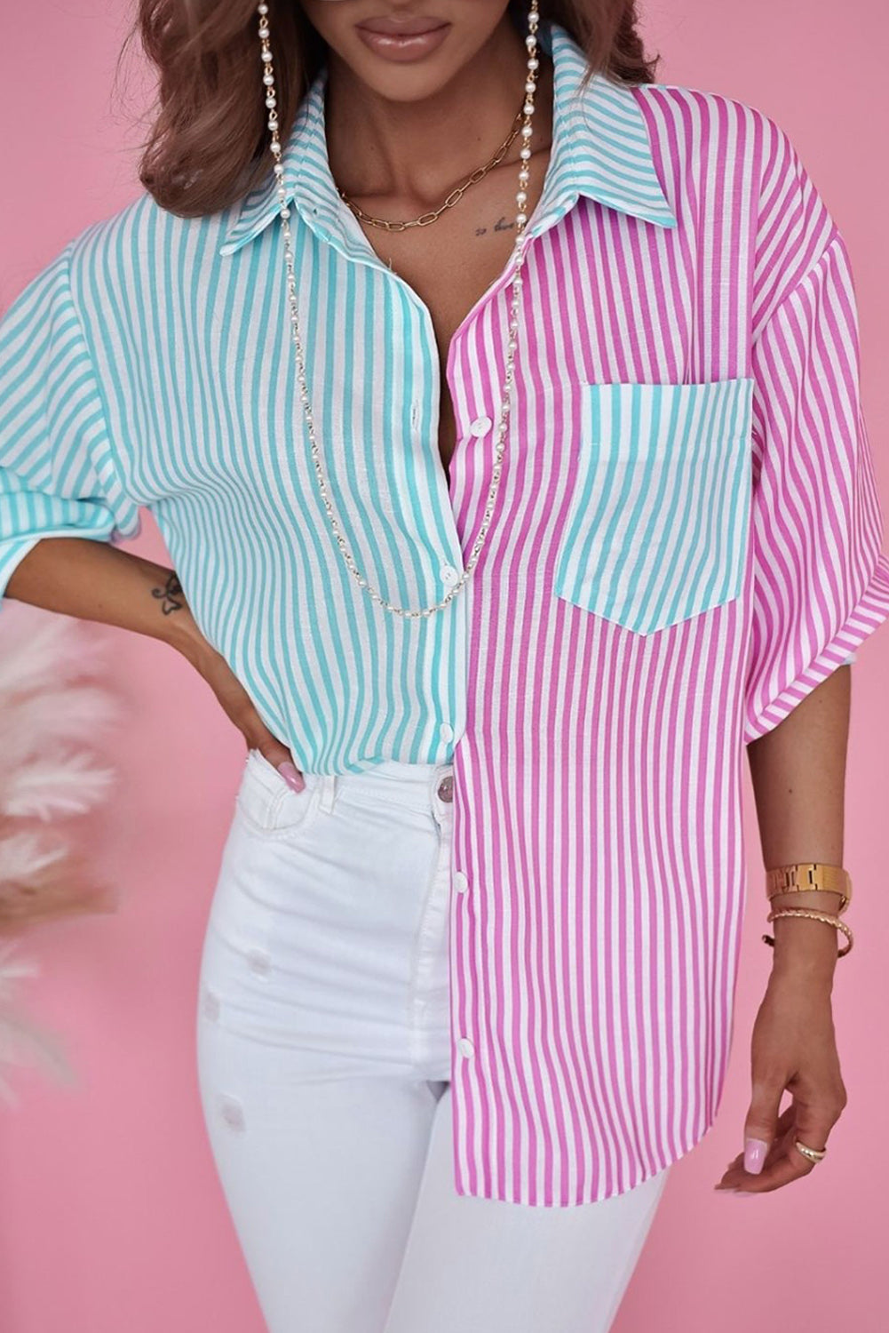 Contrast Striped Print Shirt
