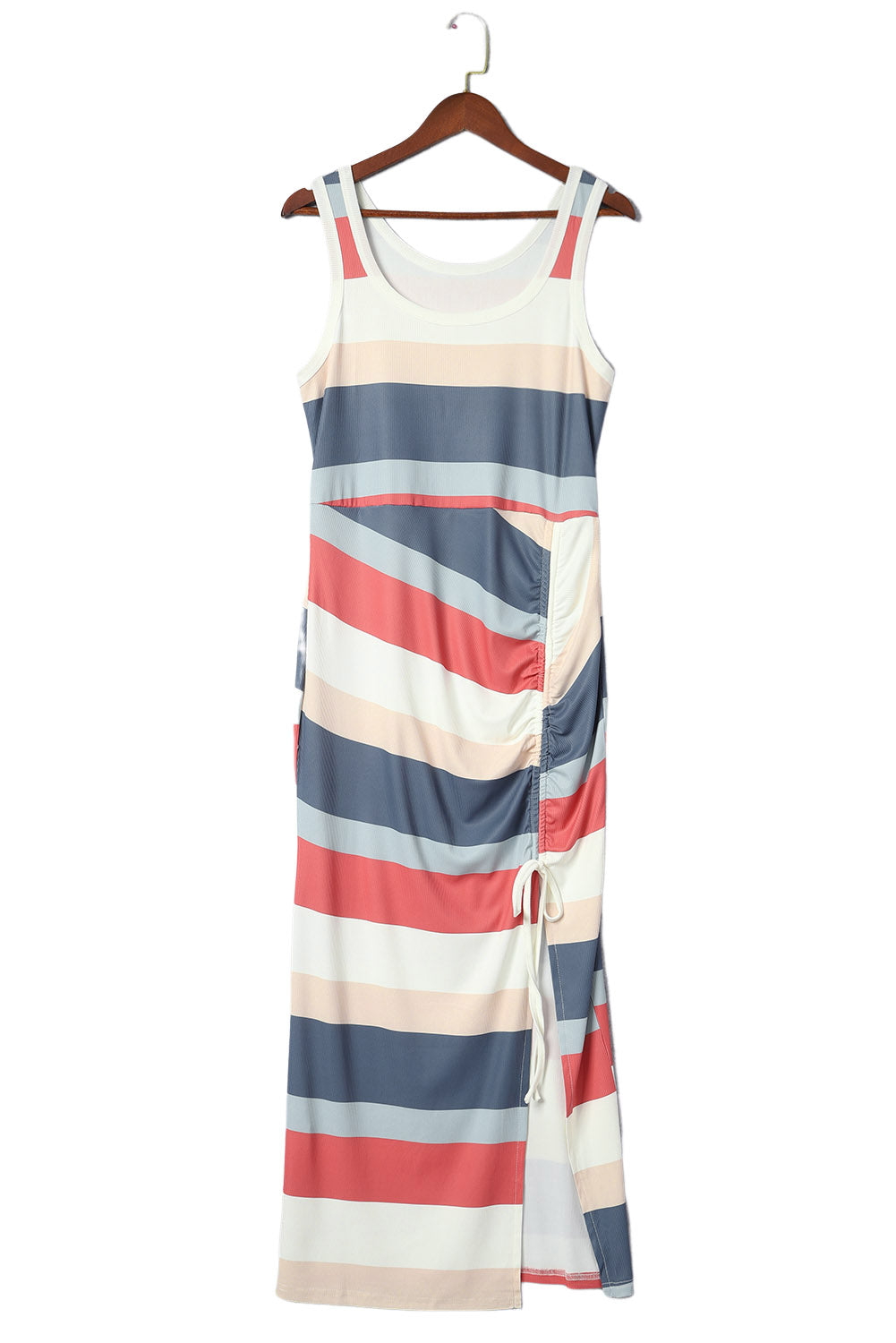 Multicolor Striped Color Block Notched Neck Tank Top