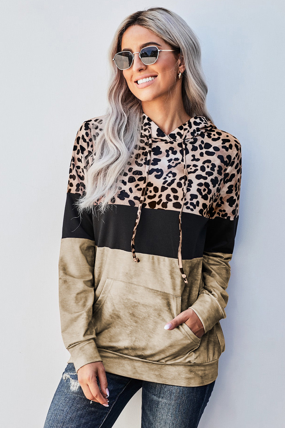 Leopard Tie Dye Colorblock Hoodie