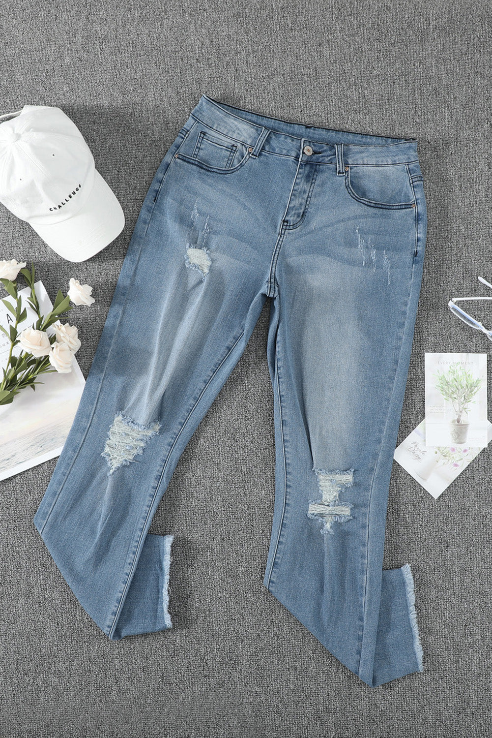 Ripped Slim Fit Washed Jeans