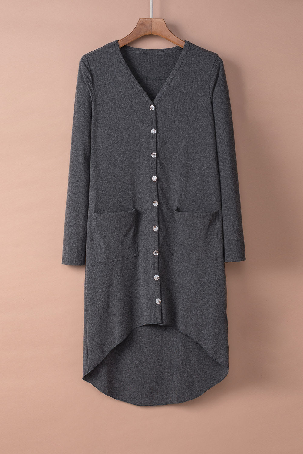 Selected Button Down Pocketed High Low Cardigan