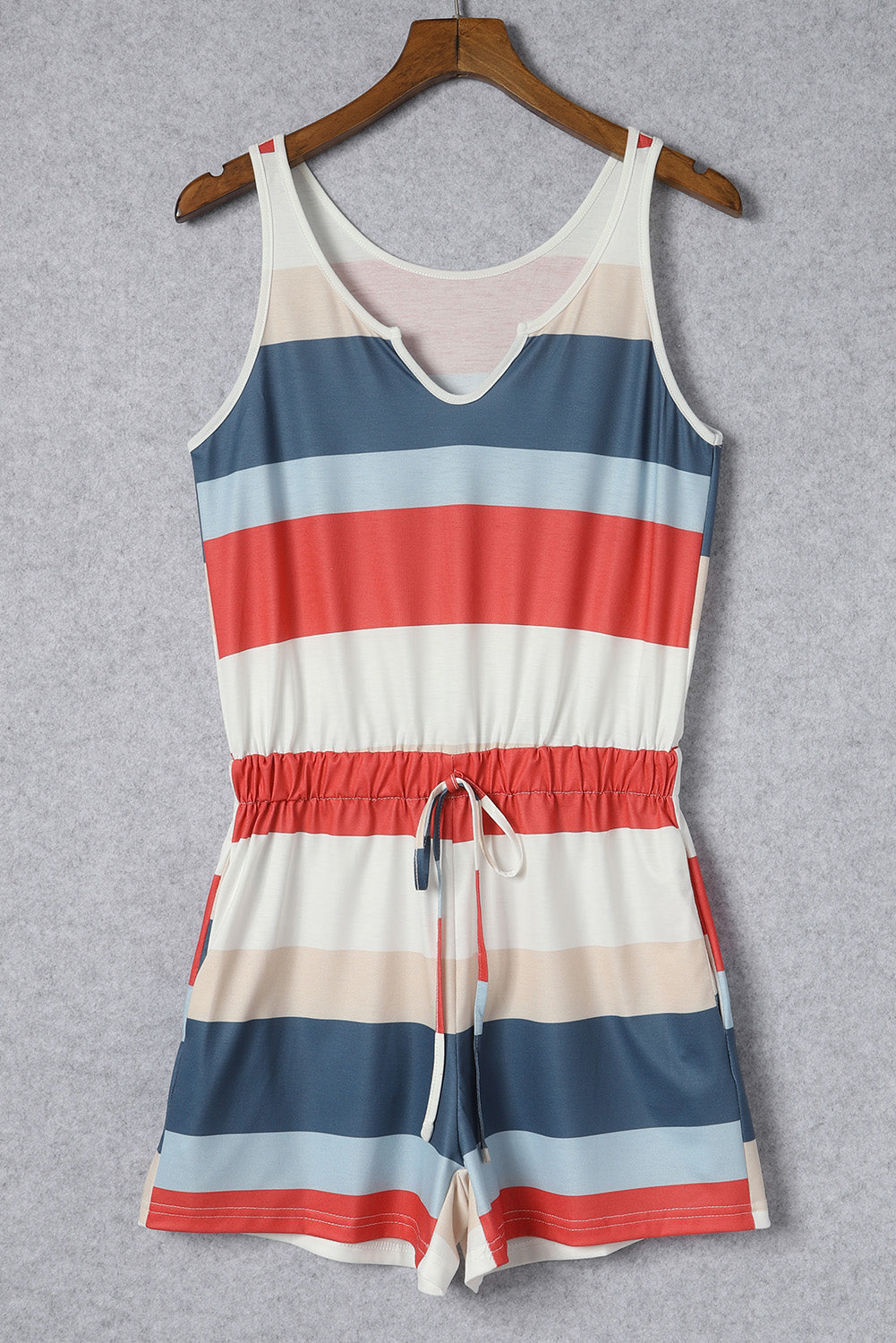 Multicolor Striped Color Block Notched Neck Tank Top