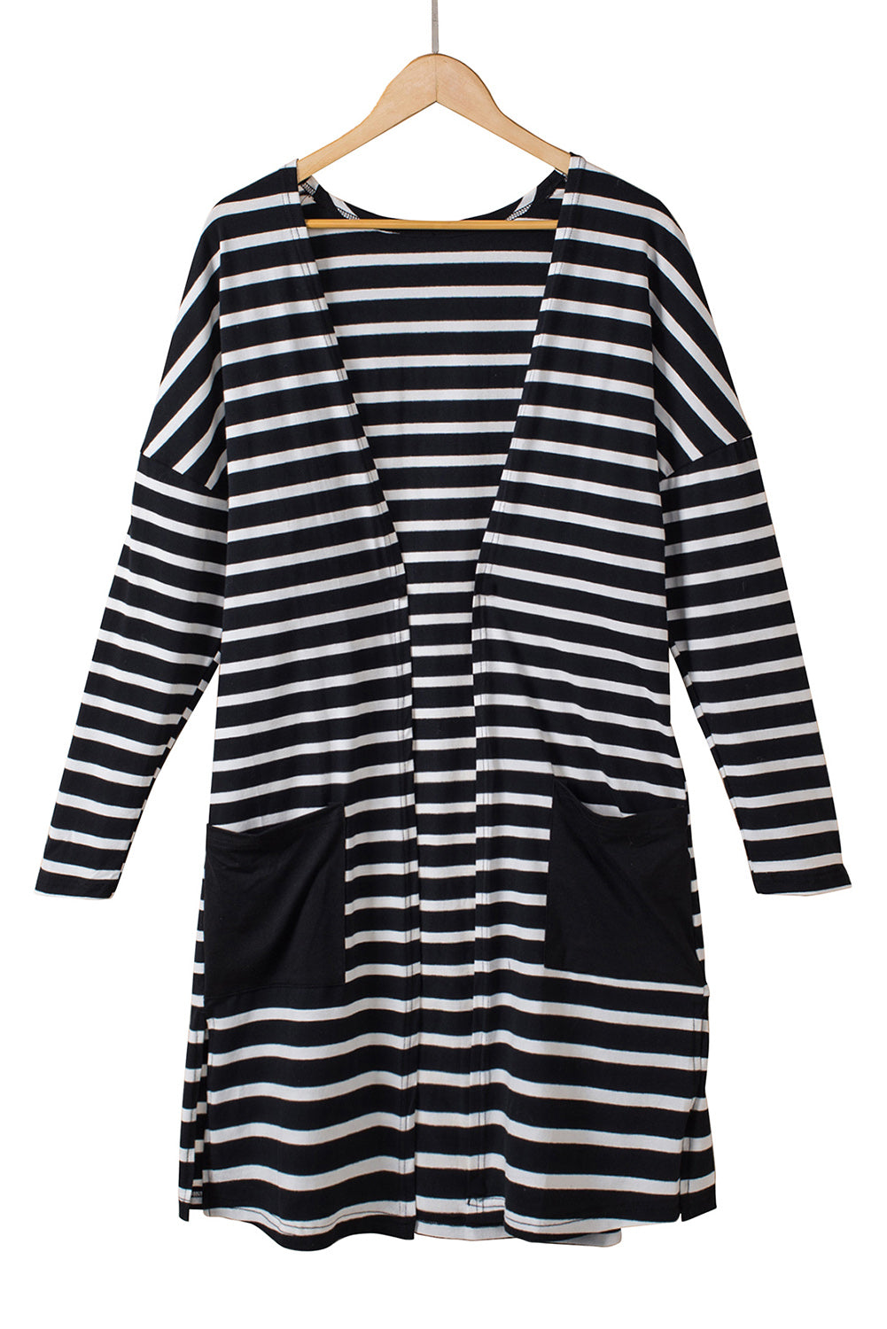 White Striped Pocketed Long Cardigan