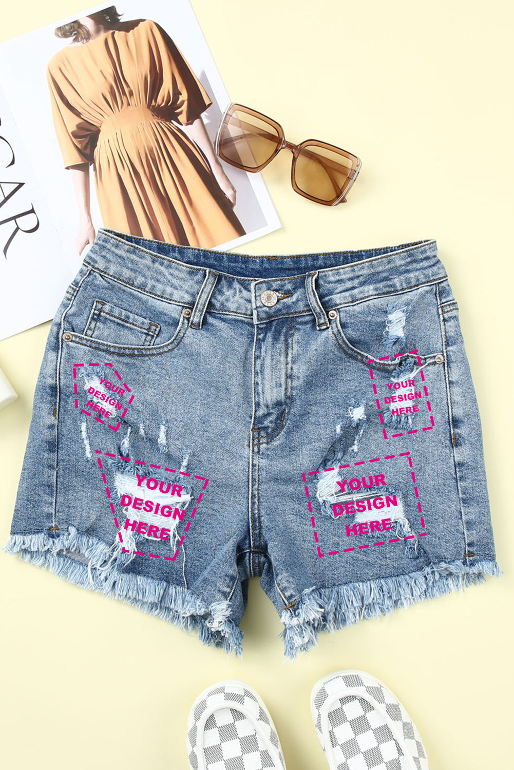 Casual Ripped Raw Hem Denim Shorts