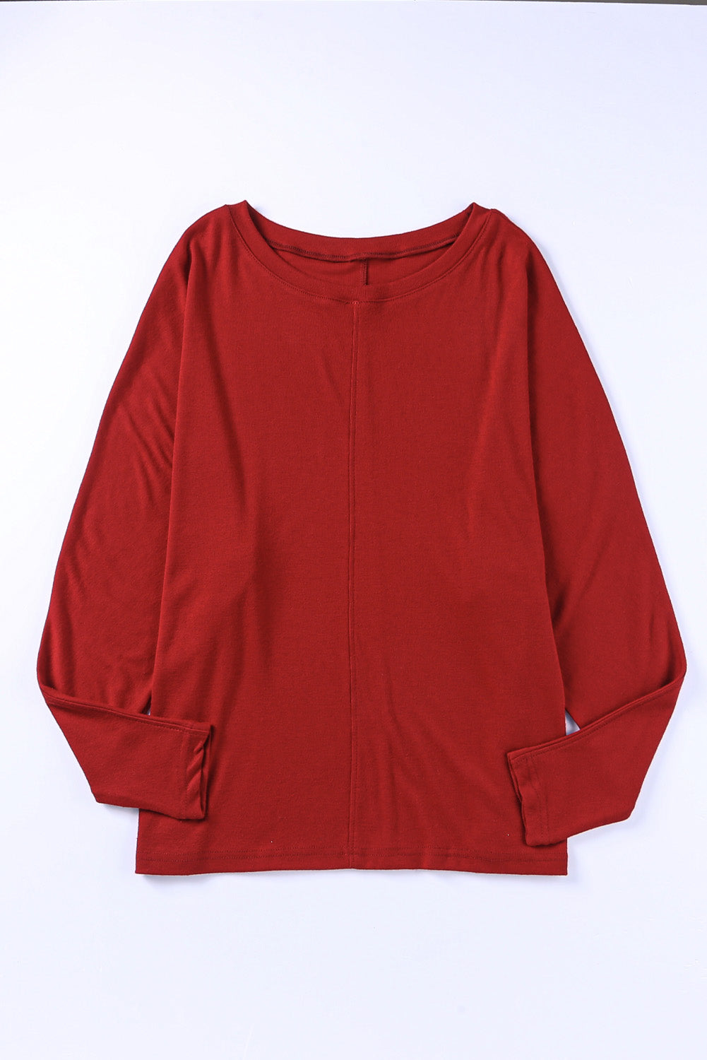 Red Solid Color Patchwork Long Sleeve Top